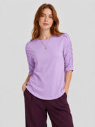 YUCOLEN Women's Puff Half Sleeve Tri-blend Top Casual Blouse in Taro Purple