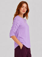 YUCOLEN Women's Puff Half Sleeve Tri-blend Top Casual Blouse in Taro Purple
