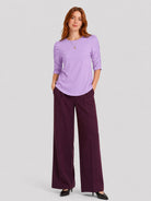 YUCOLEN Women's Puff Half Sleeve Tri-blend Top Casual Blouse in Taro Purple