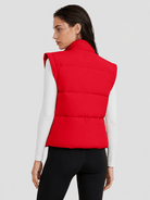 YUCOLEN Women's Cropped Puffer Vest Lightweight Windproof Insulated Gilet with Pockets in Tomato Red