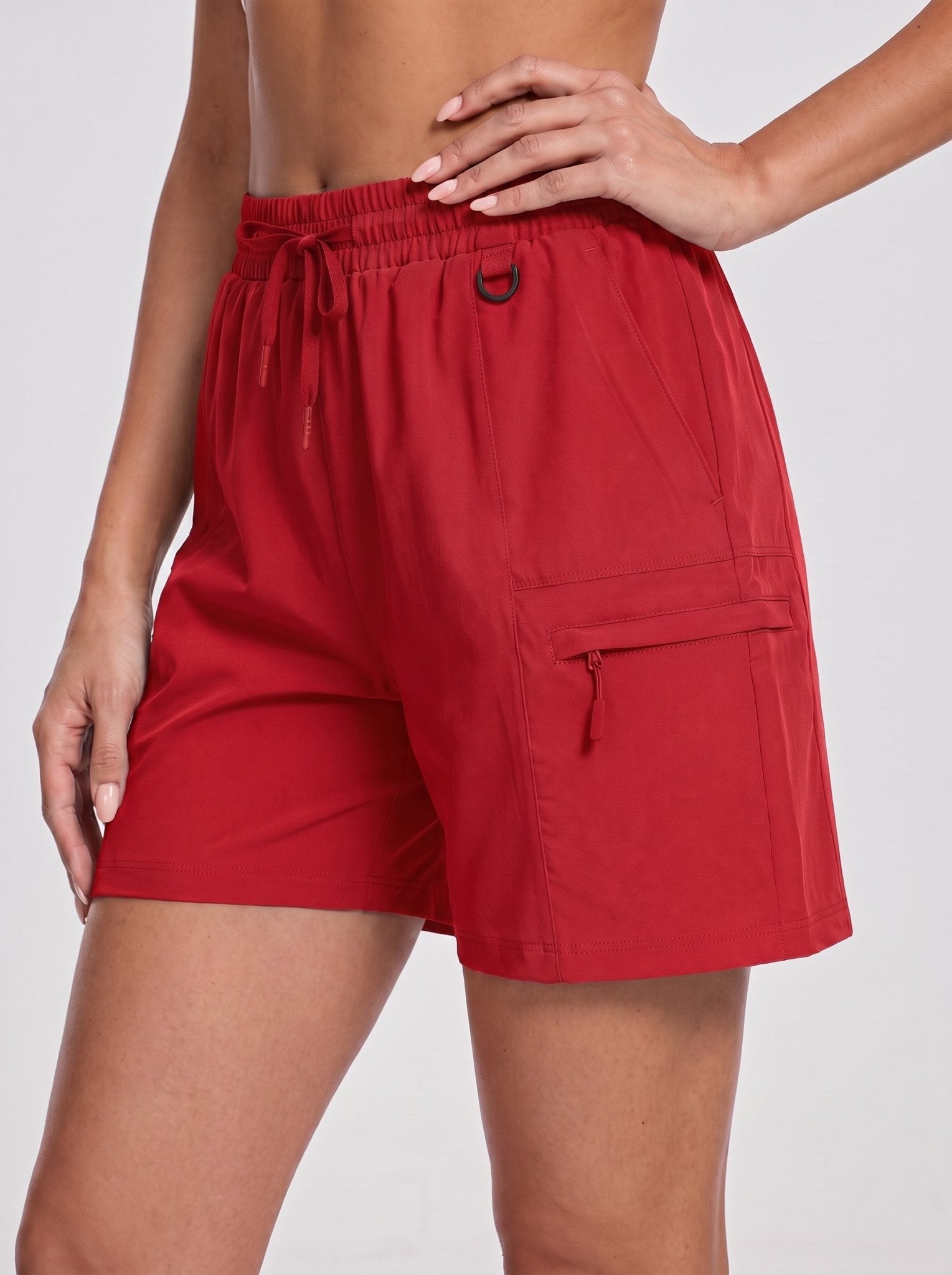 YUCOLEN Women's Quick Dry Hiking Cargo Shorts UPF 50 Plus Lightweight 5 Inch Athletic Shorts in Tomato Red