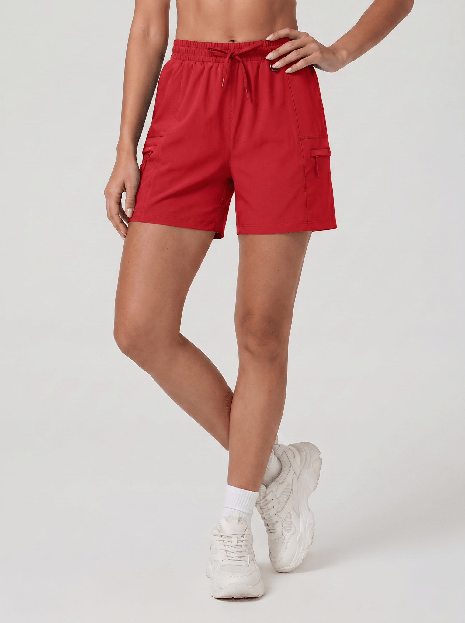 YUCOLEN Women's Quick Dry Hiking Cargo Shorts UPF 50 Plus Lightweight 5 Inch Athletic Shorts in Tomato Red