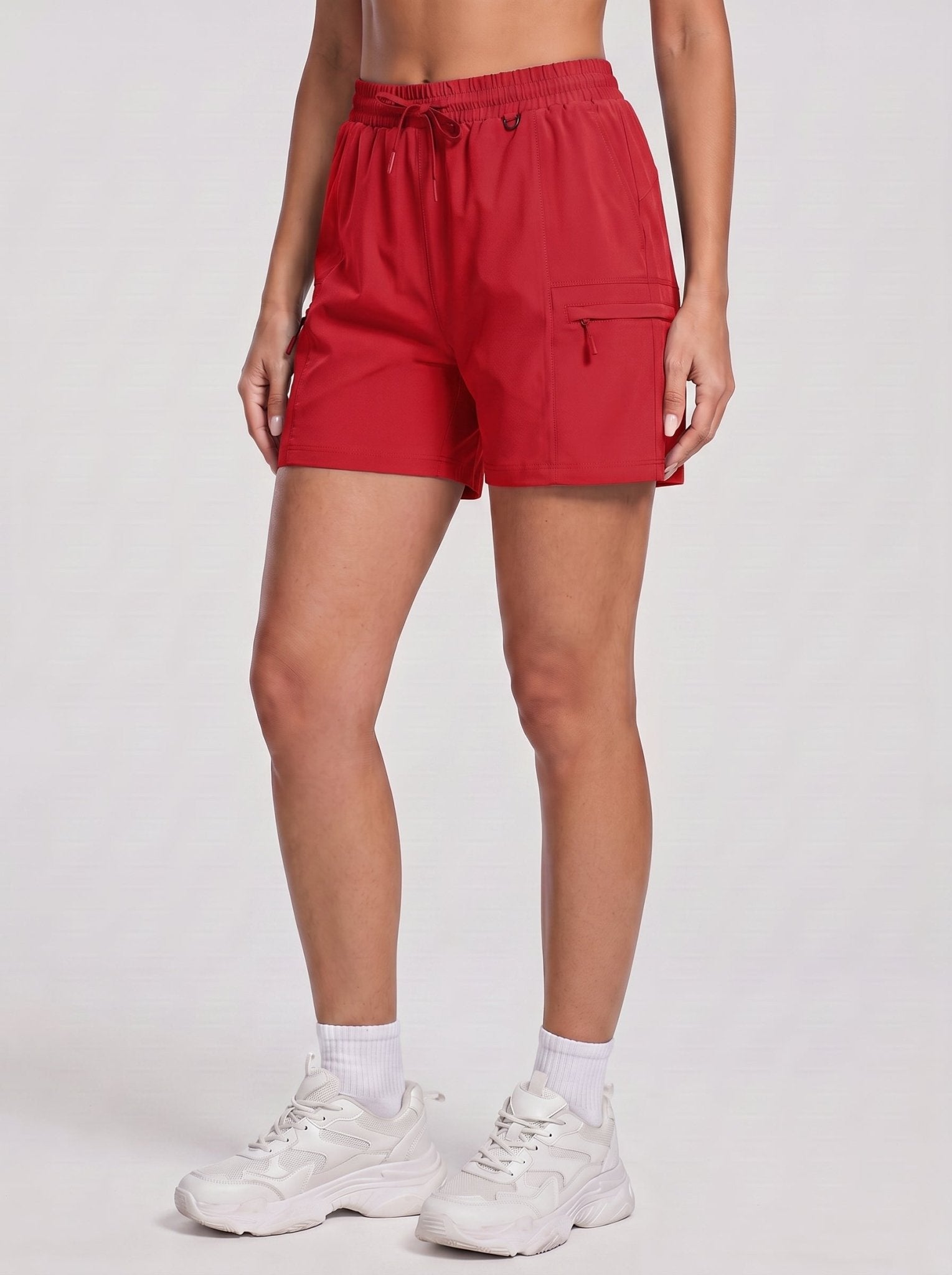 YUCOLEN Women's Quick Dry Hiking Cargo Shorts UPF 50 Plus Lightweight 5 Inch Athletic Shorts in Tomato Red