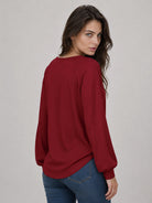 YUCOLEN Women's Lantern Sleeve Pleated Blouse Soft Cotton Rayon Dressy Casual Top in Vintage Red
