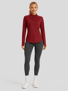 YUCOLEN Women's Thermal Fleece Lined Mock Neck Shirt with Thumb Holes in vintage red