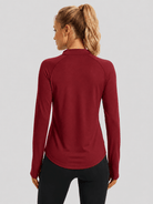 YUCOLEN Women's Thermal Fleece Lined Mock Neck Shirt with Thumb Holes in vintage red