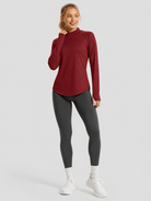 YUCOLEN Women's Thermal Fleece Lined Mock Neck Shirt with Thumb Holes in vintage red