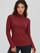 YUCOLEN Womens Thermal Long Sleeve Workout Top with Thumb Holes in Vintage Red