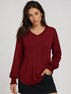 YUCOLEN Women's V Neck Pleated Tunic Blouse Ruffle Cuff Long Sleeve Shirt in Vintage Red