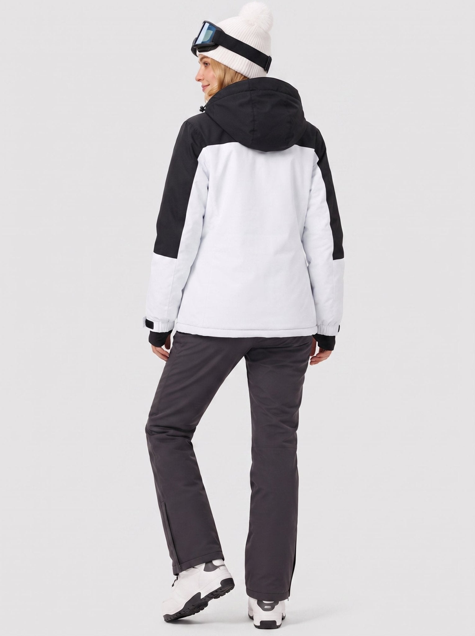 YUCOLEN Women's Waterproof Ski Jacket Fleece Lined Insulated Snow Coat with Detachable Hood in white Black