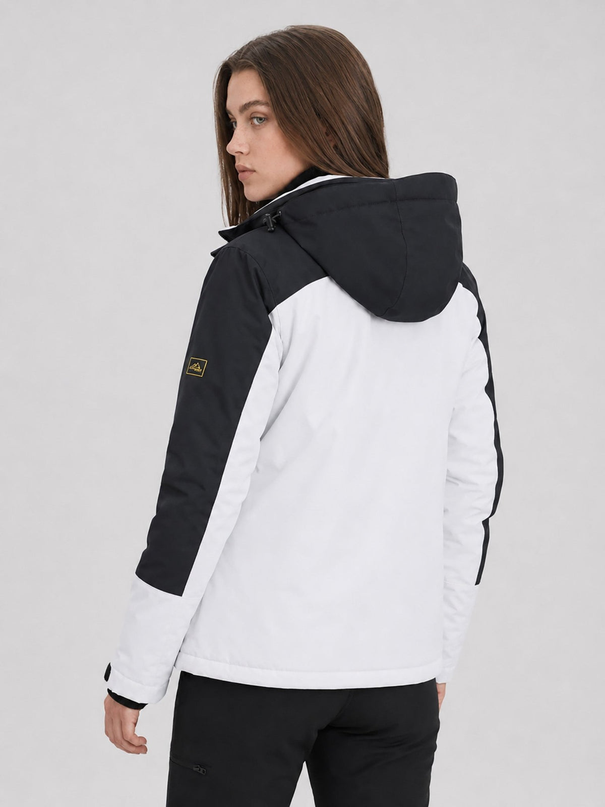 YUCOLEN Women's Waterproof Ski Jacket Fleece Lined Insulated Snow Coat with Detachable Hood in white Black