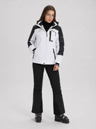 YUCOLEN Women's Waterproof Ski Jacket Fleece Lined Insulated Snow Coat with Detachable Hood in white Black