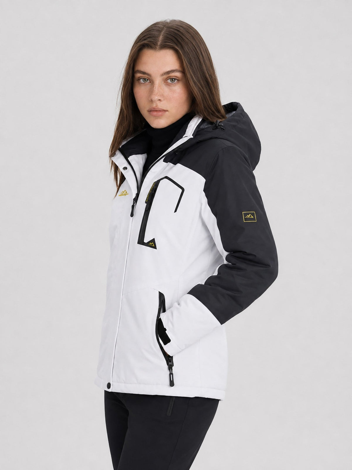 YUCOLEN Women's Waterproof Ski Jacket Fleece Lined Insulated Snow Coat with Detachable Hood in white Black