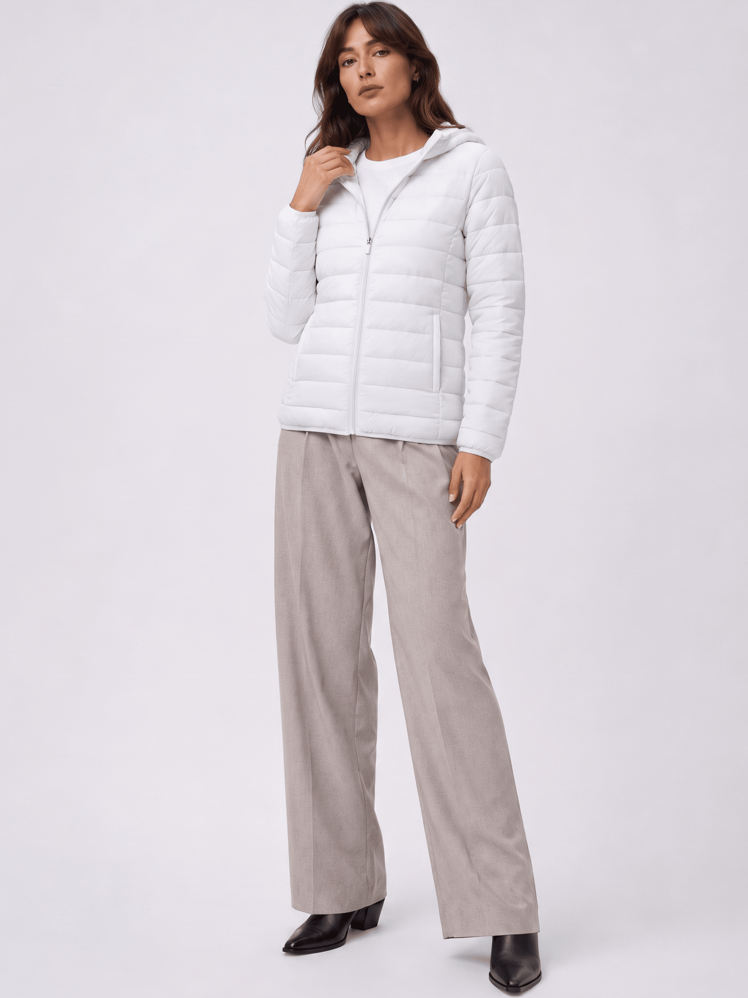 YUCOLEN Women Lightweight Hooded Puffer Jacket Water-Resistant Quilted Outdoor Coat in White
