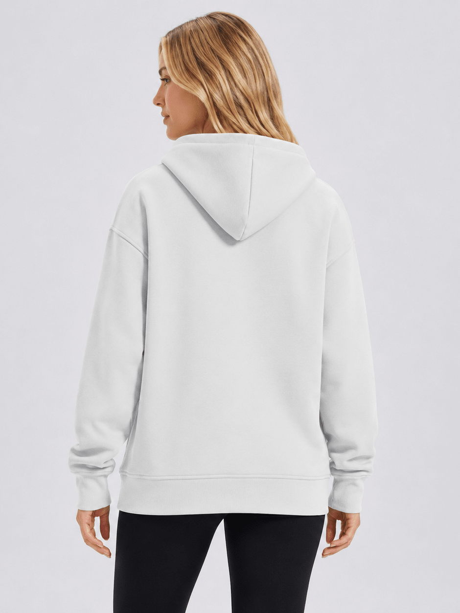 YUCOLEN Women Oversized Fleece Hoodie Loose Pullover Sweatshirt with Thumb Holes in White