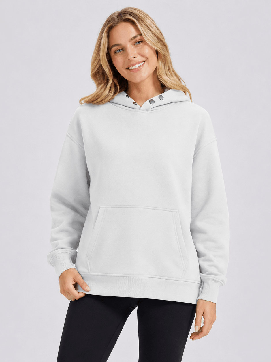 YUCOLEN Women Oversized Fleece Hoodie Loose Pullover Sweatshirt with Thumb Holes in White