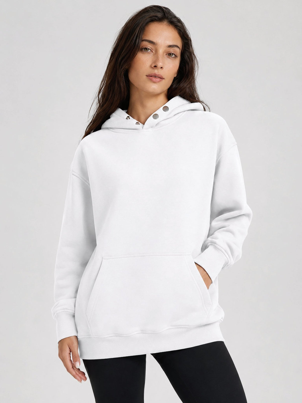 YUCOLEN Women Oversized Fleece Hoodie Loose Pullover Sweatshirt with Thumb Holes in White