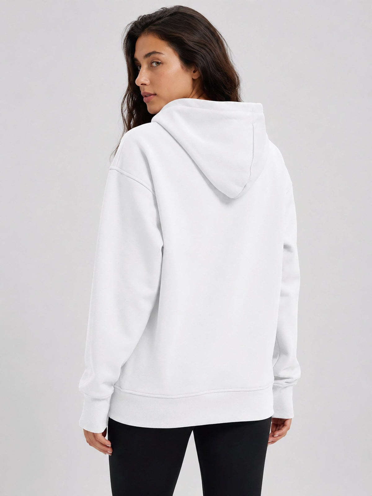 YUCOLEN Women Oversized Fleece Hoodie Loose Pullover Sweatshirt with Thumb Holes in White