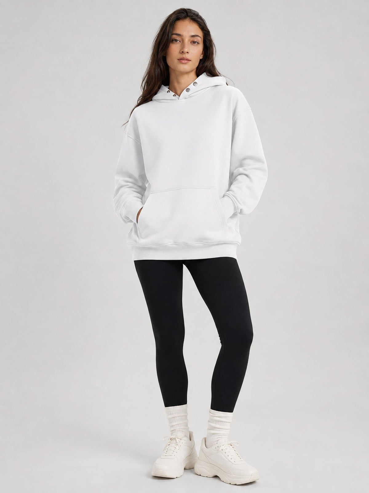 YUCOLEN Women Oversized Fleece Hoodie Loose Pullover Sweatshirt with Thumb Holes in White