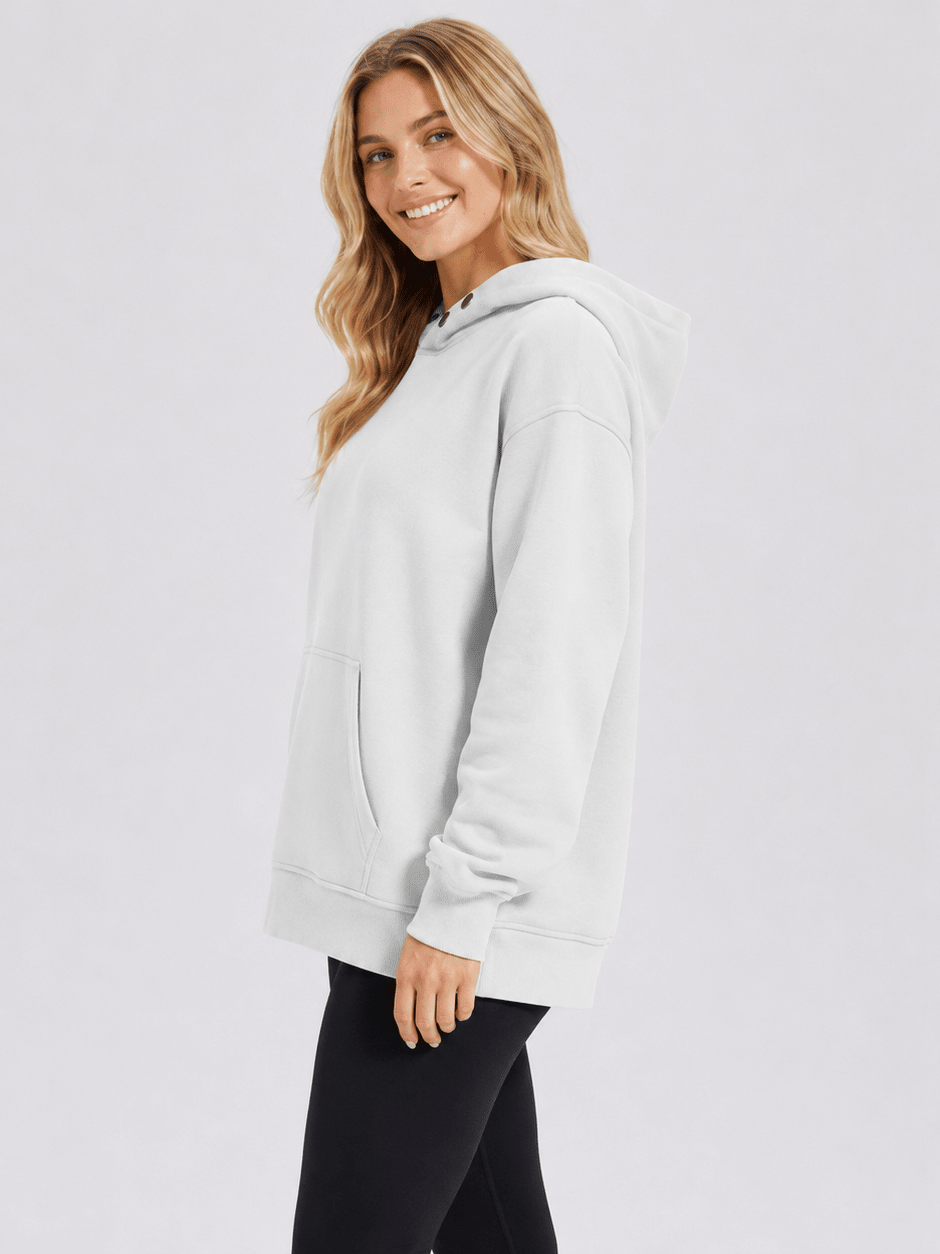 YUCOLEN Women Oversized Fleece Hoodie Loose Pullover Sweatshirt with Thumb Holes in White