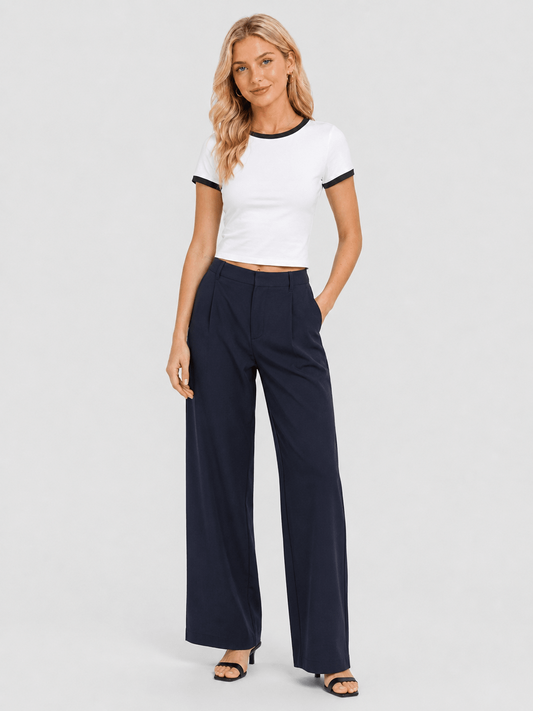 YUCOLEN Women Slim Fit Color Block Crop Top - High Stretch Athletic Shirt in White