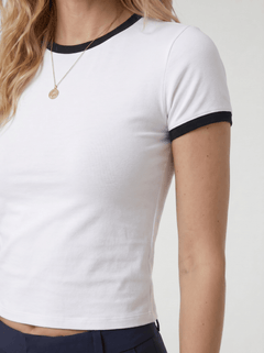 YUCOLEN Women Slim Fit Color Block Crop Top - High Stretch Athletic Shirt in White