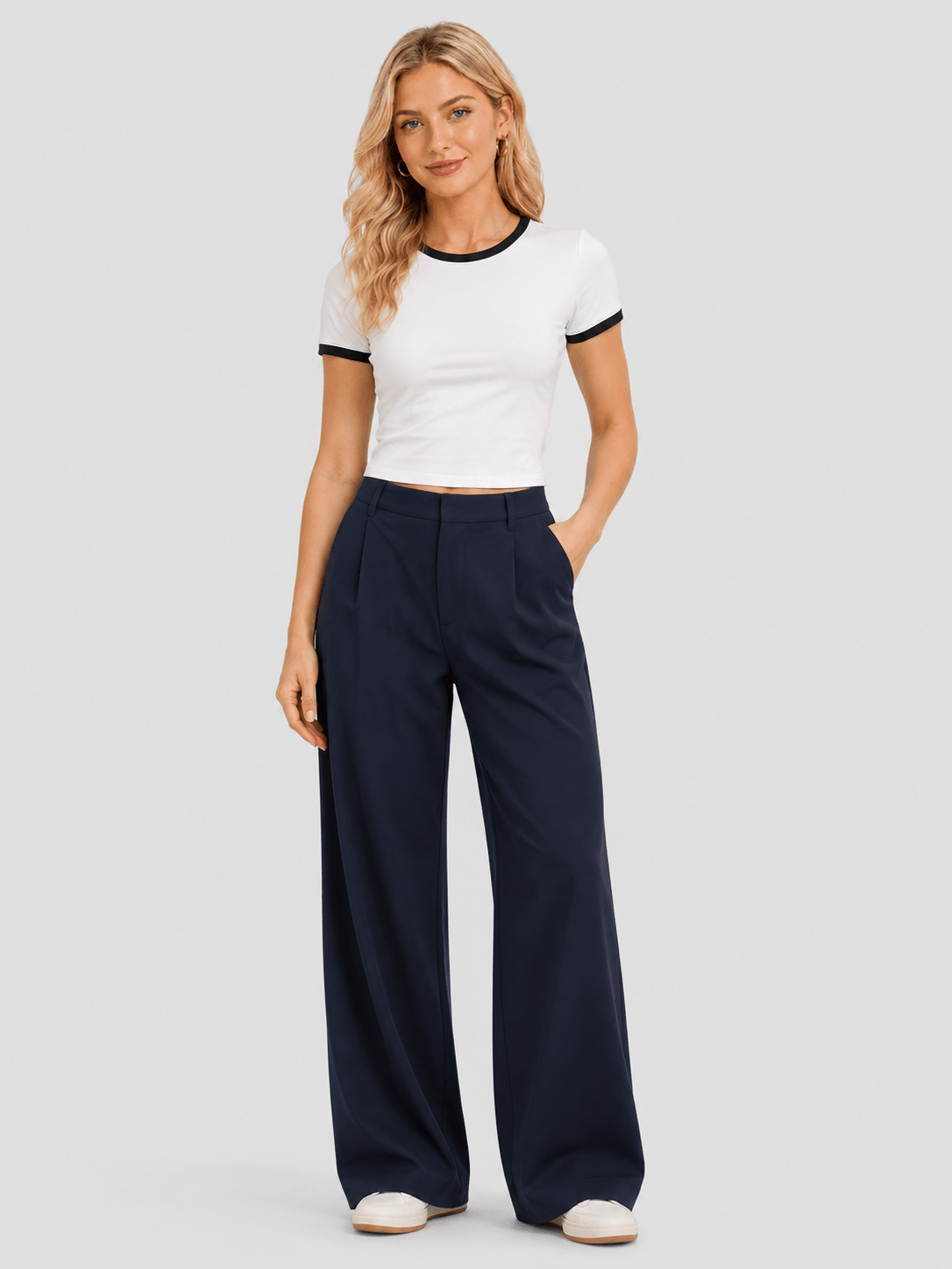YUCOLEN Women Slim Fit Color Block Crop Top - High Stretch Athletic Shirt in White