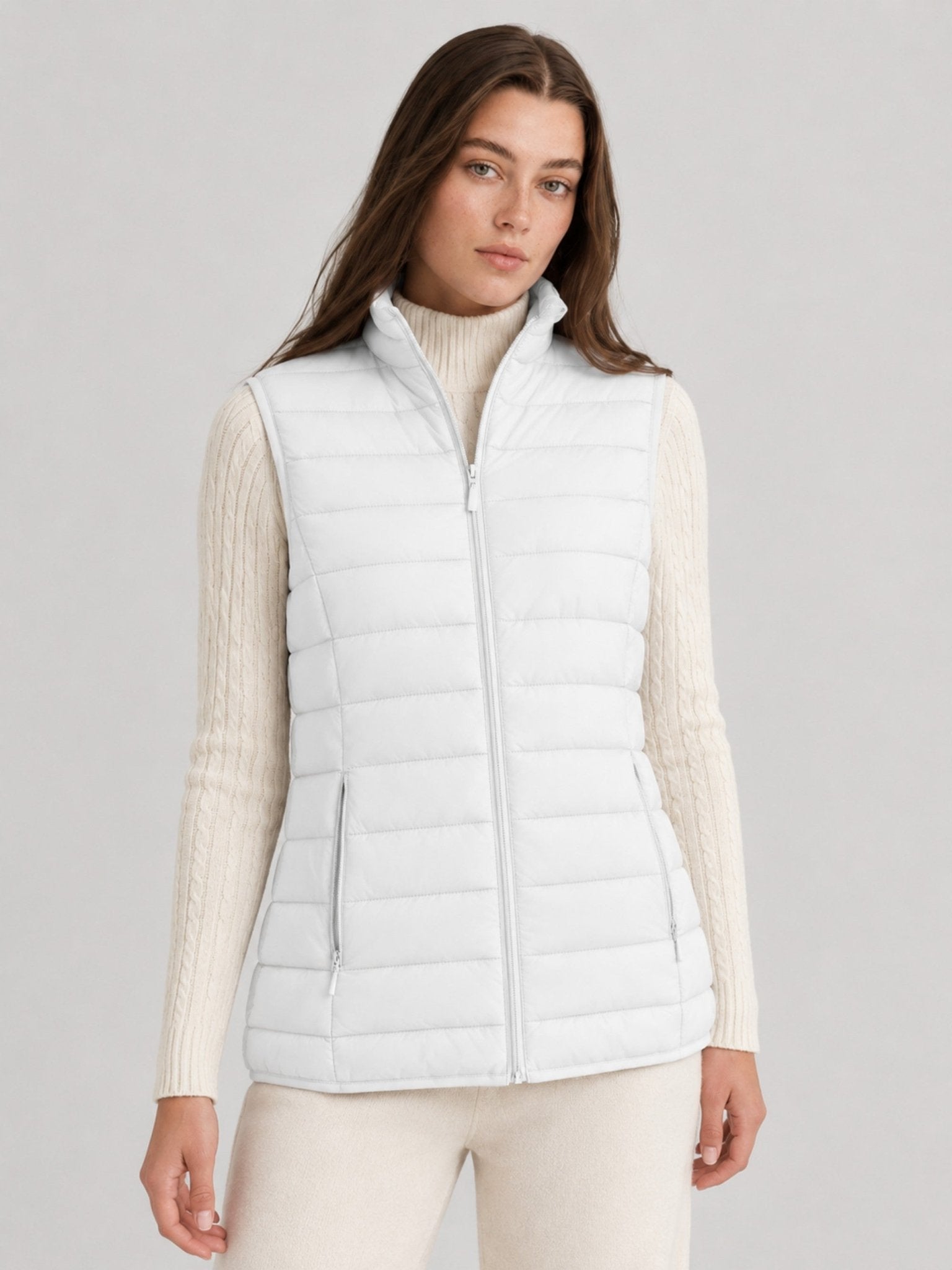 YUCOLEN Women's 270g Lightweight Down Quilted Puffer Vest Windproof Sleeveless Jacket in White