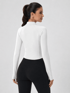 YUCOLEN Women's Cropped Full-Zip Athletic Jacket Slim Fit Workout Top with Thumbholes in White