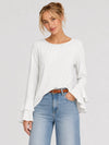 YUCOLEN Women's Double Ruffle Bell Sleeve Dressy Casual Tunic Blouse in White