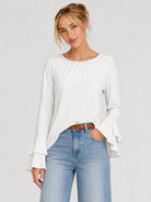 YUCOLEN Women's Double Ruffle Bell Sleeve Dressy Casual Tunic Blouse in White