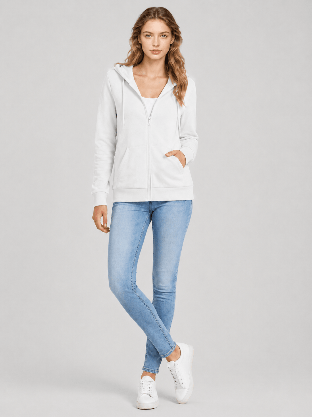 YUCOLEN Women's Fleece Lined Zip Up Hoodie Lightweight Athletic Hooded Sweatshirt in White