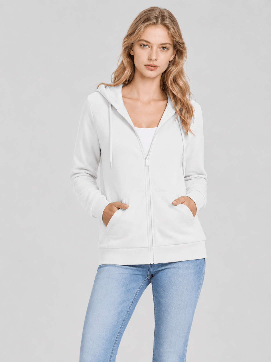 YUCOLEN Women's Fleece Lined Zip Up Hoodie Lightweight Athletic Hooded Sweatshirt in White