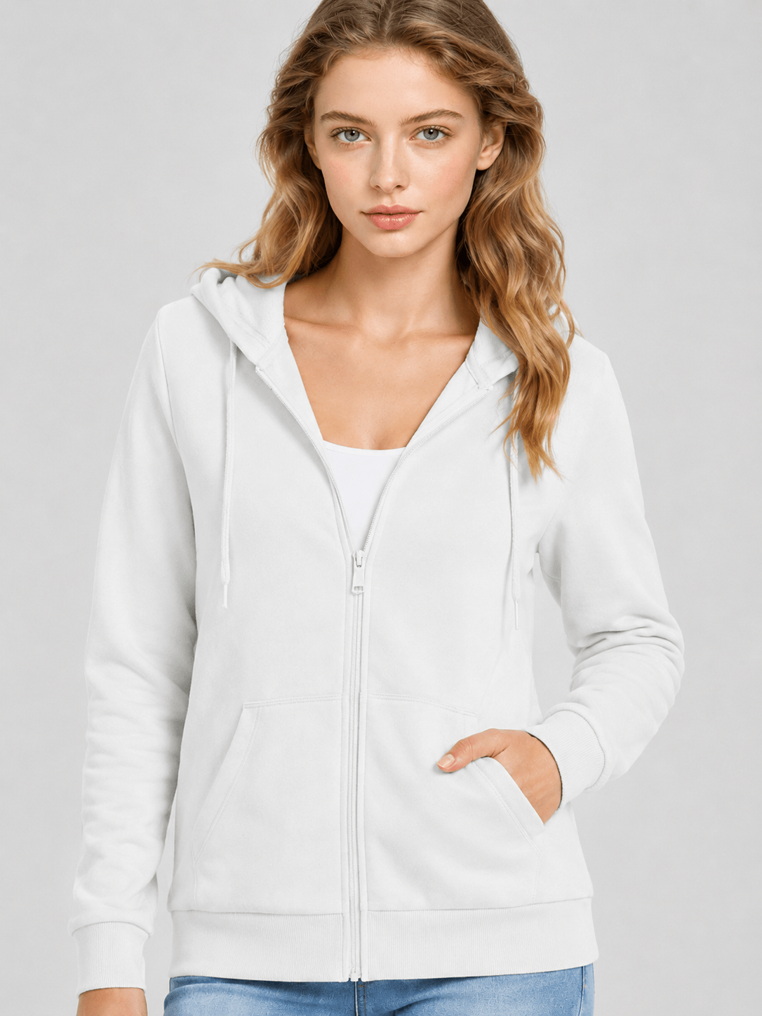 YUCOLEN Women's Fleece Lined Zip Up Hoodie Lightweight Athletic Hooded Sweatshirt in White