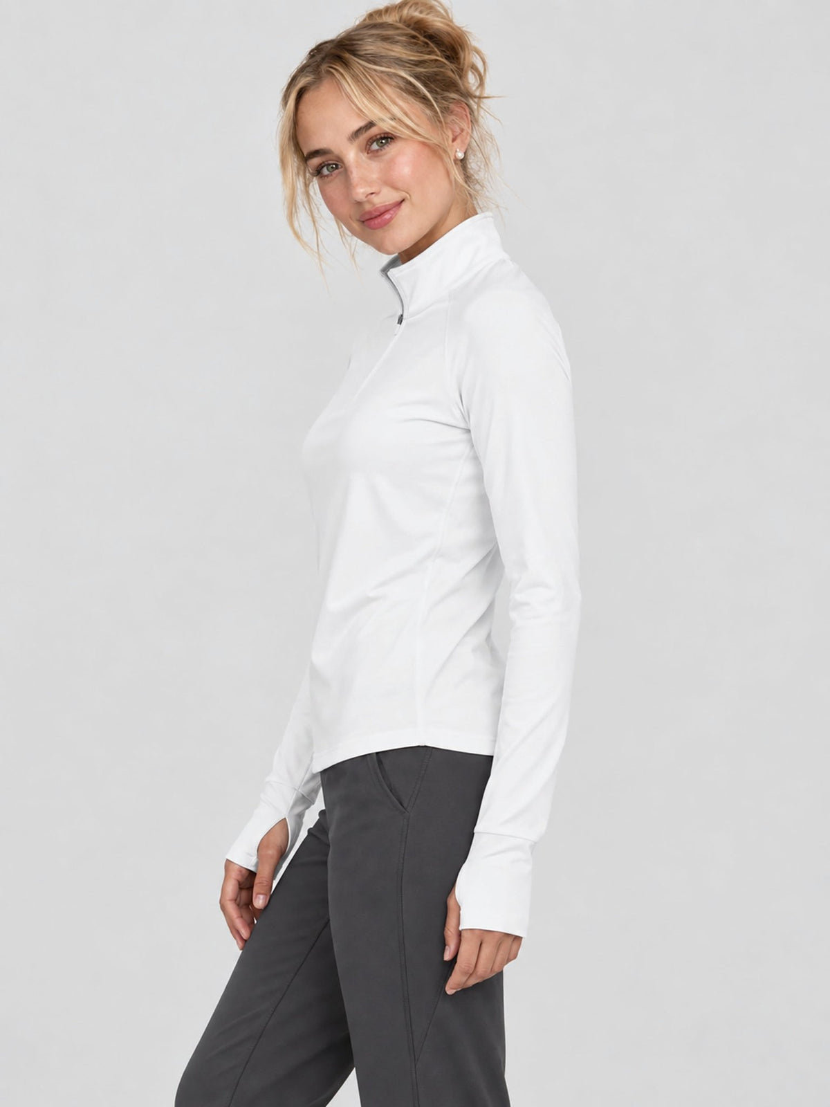 YUCOLEN Women's Fleece Quarter Zip Pullover for Running & Golf in White