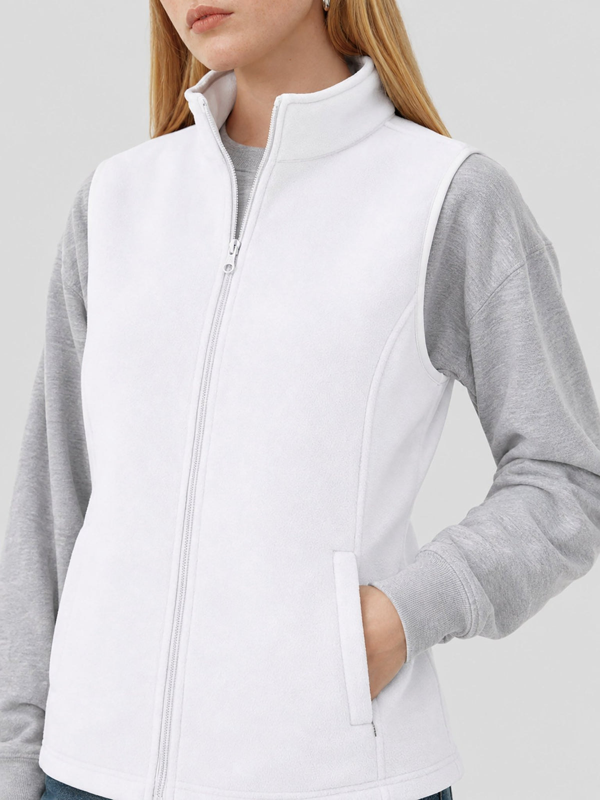 YUCOLEN Women's Full Zip Fleece Vest Anti-Static Sleeveless Jacket with Pockets in White