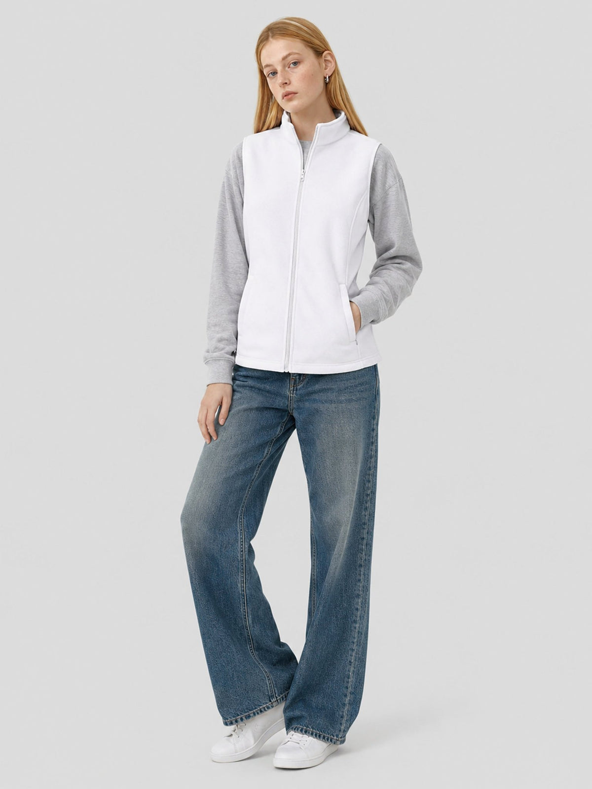 YUCOLEN Women's Full Zip Fleece Vest Anti-Static Sleeveless Jacket with Pockets in White