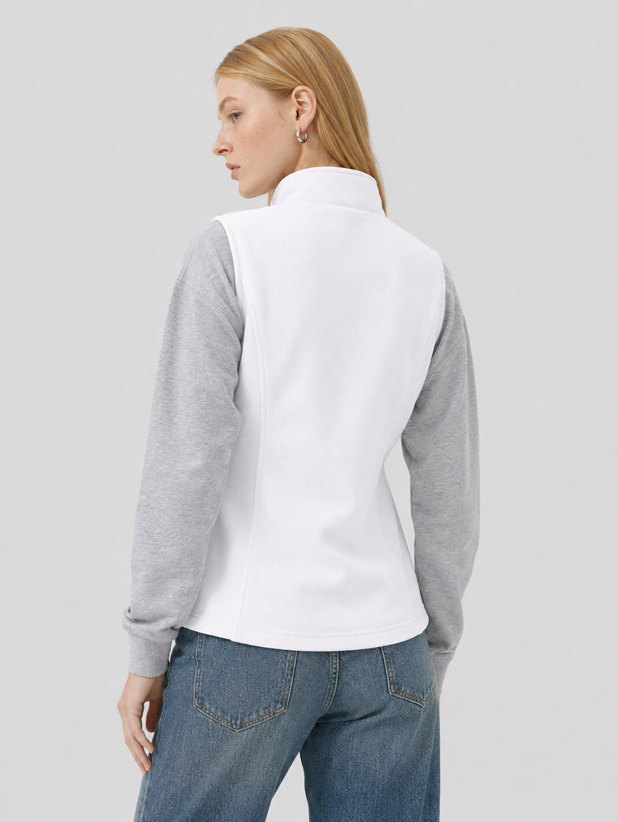 YUCOLEN Women's Full Zip Fleece Vest Anti-Static Sleeveless Jacket with Pockets in White