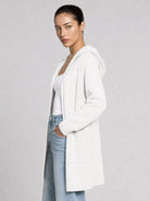 YUCOLEN Women's Hooded Open Front Cardigan Soft Knit Mid-Thigh Coatigan with Pockets in White