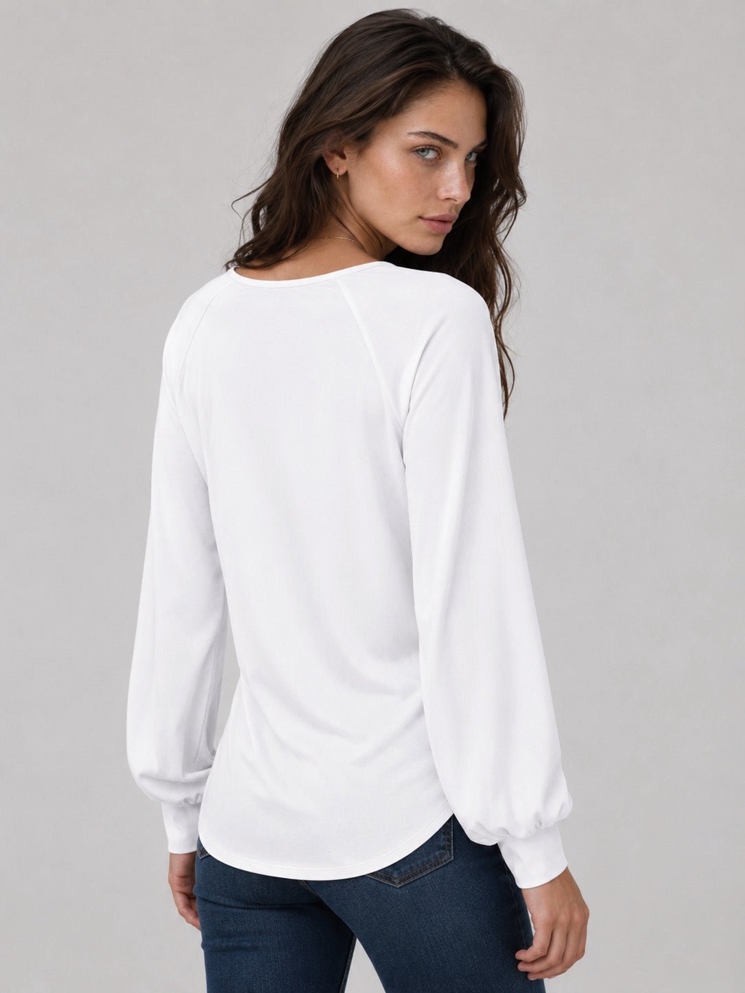 YUCOLEN Women's Lantern Sleeve Pleated Blouse Soft Cotton Rayon Dressy Casual Top in White