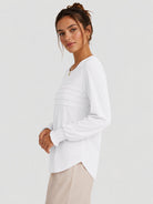 YUCOLEN Women's Lantern Sleeve Pleated Blouse Soft Cotton Rayon Dressy Top in White