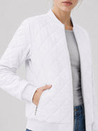 YUCOLEN Women's Lightweight Diamond Quilted Bomber Jacket with Secure Zip Pockets in White