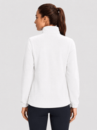 YUCOLEN Women's Lightweight Full Zip Fleece Jacket Windproof Stand Collar Outdoor Sweatshirt in White
