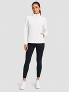 YUCOLEN Women's Lightweight Full Zip Fleece Jacket Windproof Stand Collar Outdoor Sweatshirt in White