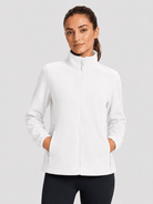 YUCOLEN Women's Lightweight Full Zip Fleece Jacket Windproof Stand Collar Outdoor Sweatshirt in White