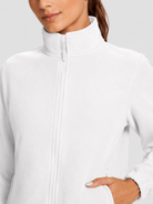 YUCOLEN Women's Lightweight Full Zip Fleece Jacket Windproof Stand Collar Outdoor Sweatshirt in White