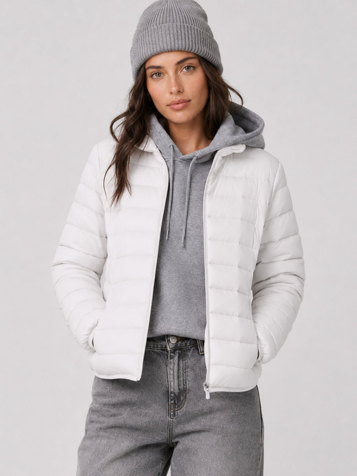 YUCOLEN Women's Lightweight Jacket Packable Water Resistant Quilted Coat with 4 Pockets in White
