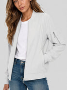 YUCOLEN Women's Lightweight Water Resistant Bomber Jacket 5-Pocket Utility Windbreaker in White