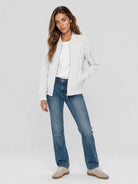 YUCOLEN Women's Lightweight Water Resistant Bomber Jacket 5-Pocket Utility Windbreaker in White