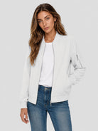 YUCOLEN Women's Lightweight Water Resistant Bomber Jacket 5-Pocket Utility Windbreaker in White